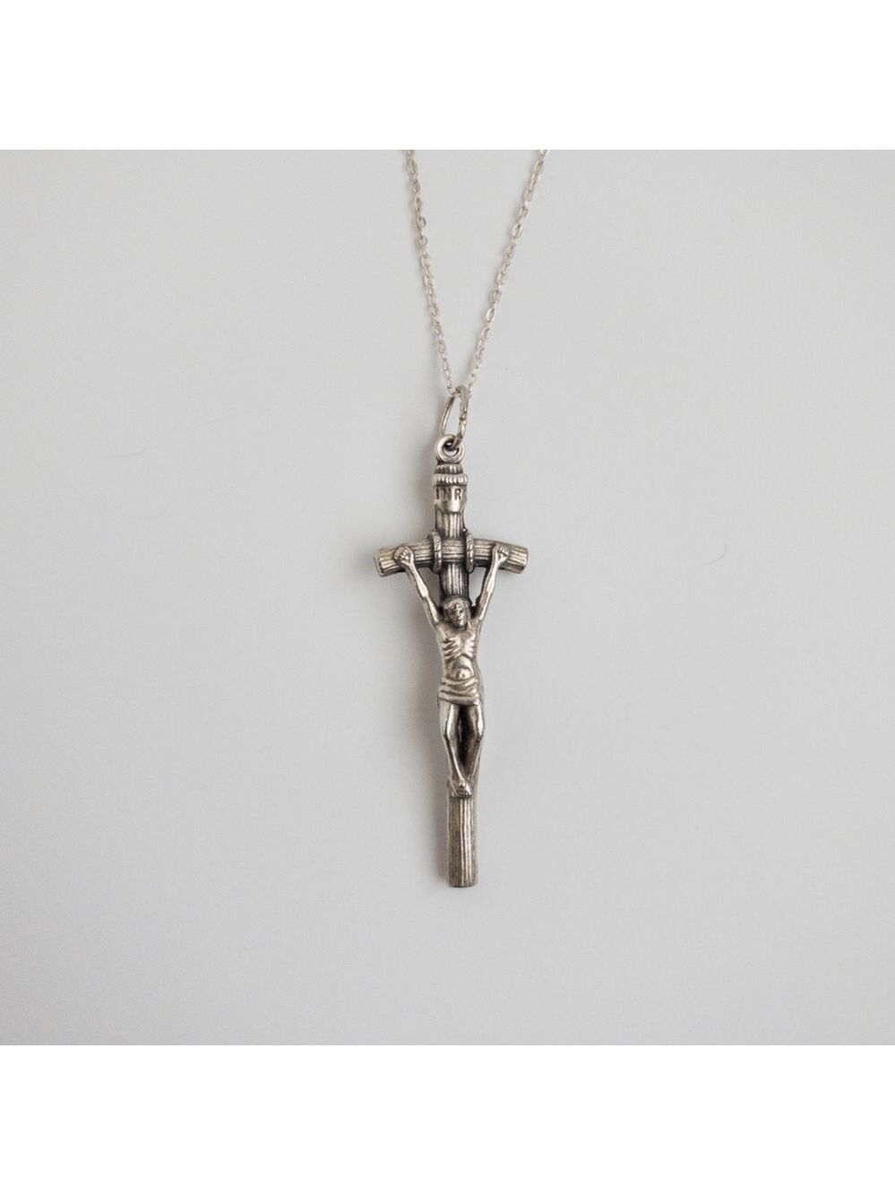Vintage Crucifix Cross Silver Tone Pendant on Sterling Silver 925 Chain